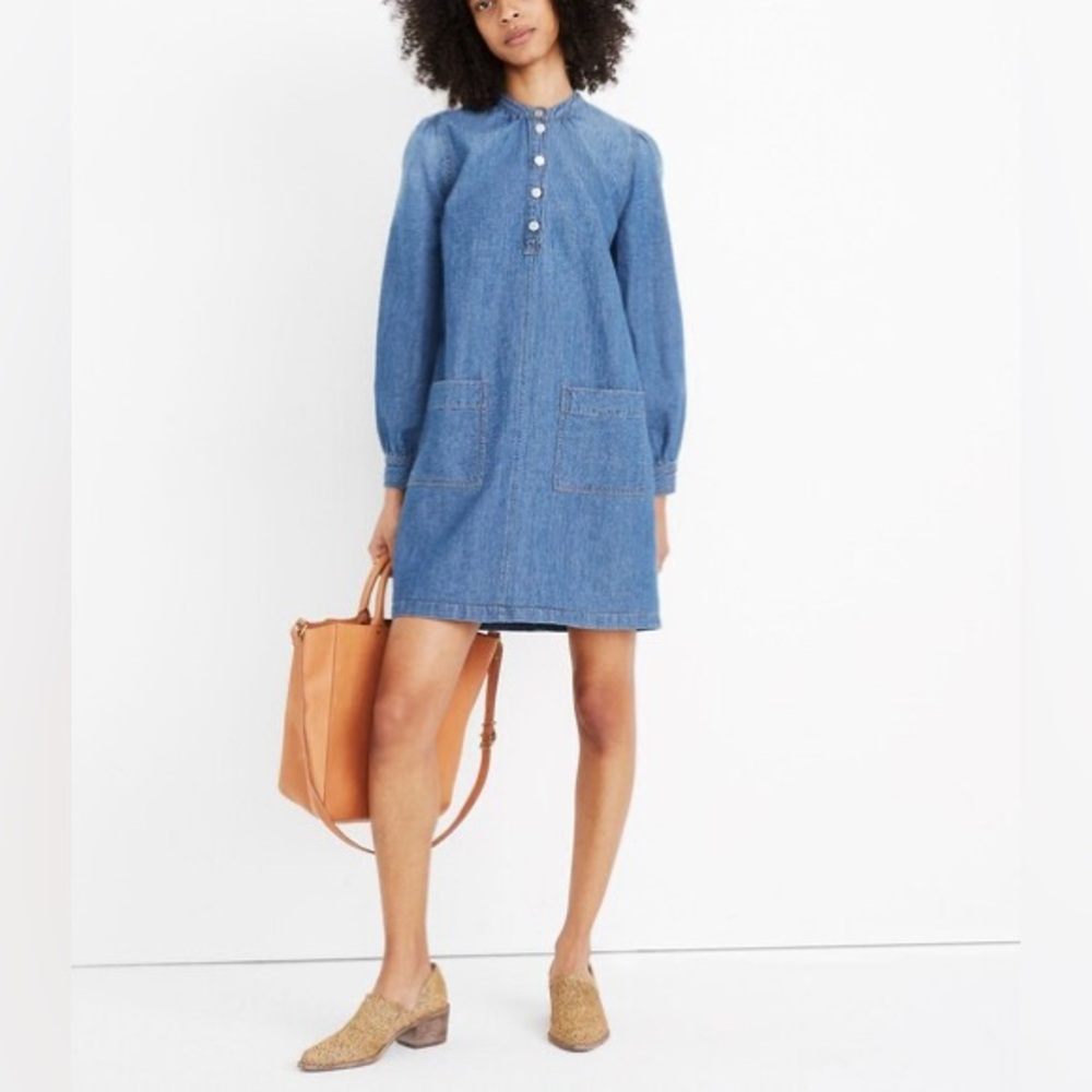 Madewell Denim Patch-Pocket Popover Shirtdress size XS